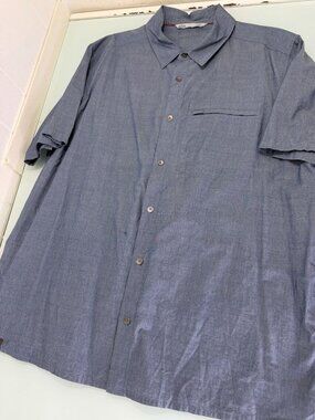 QOR Shirt Mens XXL 2XL Chambray Short Sleeve Merino Wool Blend Outdoor Hiking